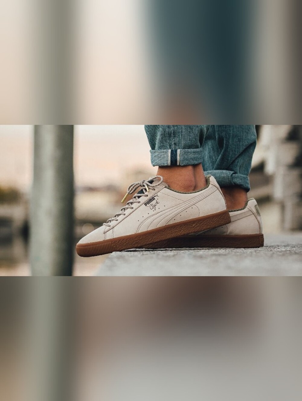 Puma CLYDE Cream Low-Top LEATHER Sneakers with Gum Sole